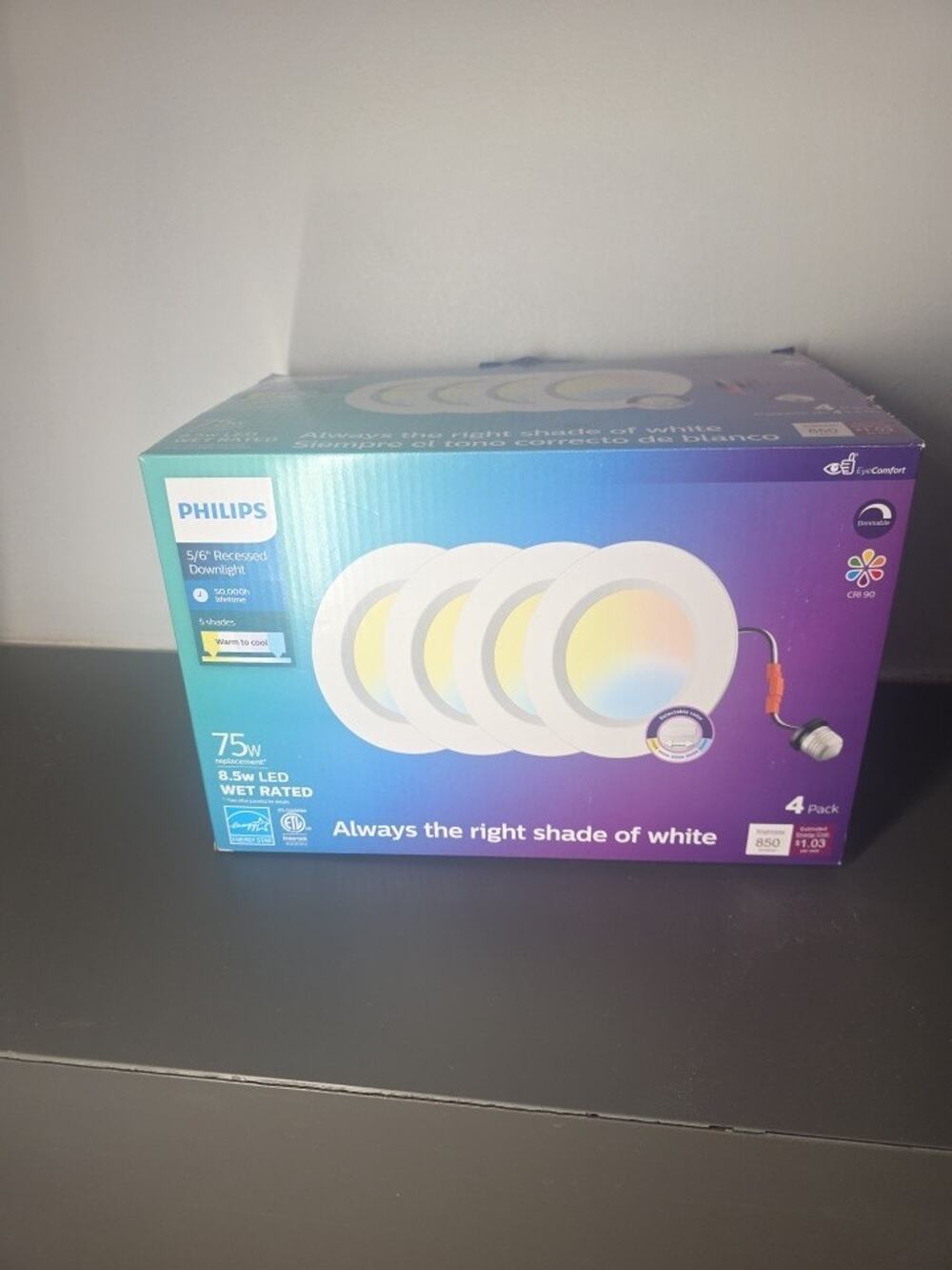 Philips 5/6 LED Recessed Downlight 4 Pack 75W Eq Dimmable Wet Rated